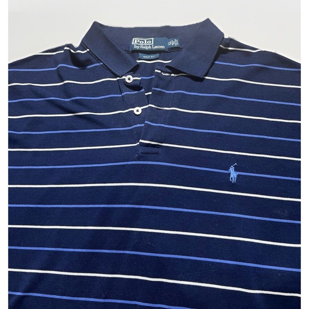 Polo Ralph Lauren Mens Blue Striped Polo Shirt Short Sleeve Size XL